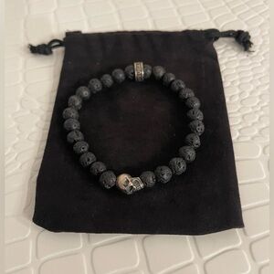 **SOLD** King Baby men’s black bracelet with silver skull.